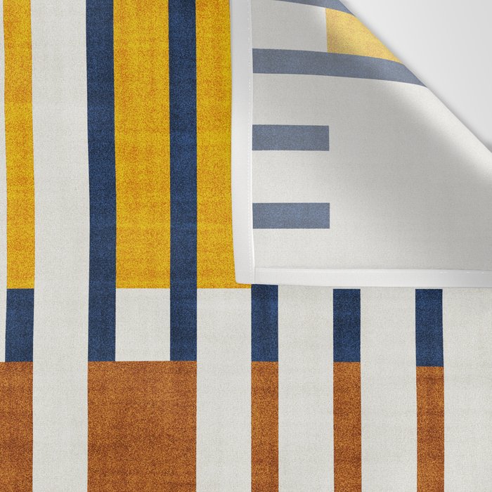 Bold minimalist retro stripes // midnight blue goldenrod yellow and copper brown geometric grid  Wall Tapestry Gallery Image 3