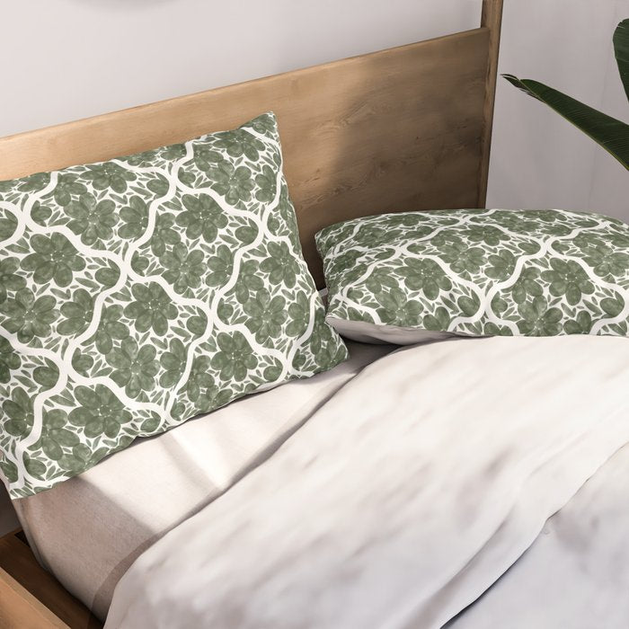 Green Petals Oasis Motif Pillow Sham Gallery Image 2