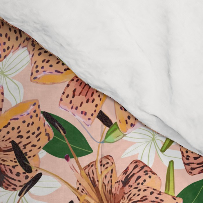 Tiger Lillies, Tropical Blush Botanical Illustration, Polka Dots Nature Vibrant Floral Jungle Comforter Gallery Image 4