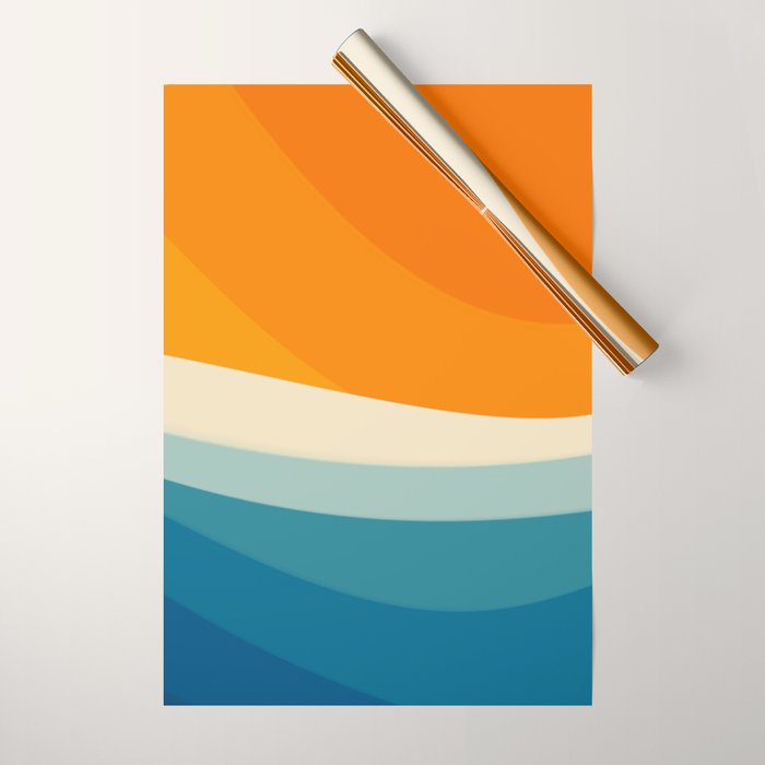 Abstract colorful landscape with wavy sea and sun Wrapping Paper