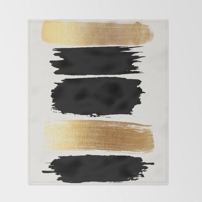 Brush Strokes (Black/Gold) Throw Blanket Gallery Image 2