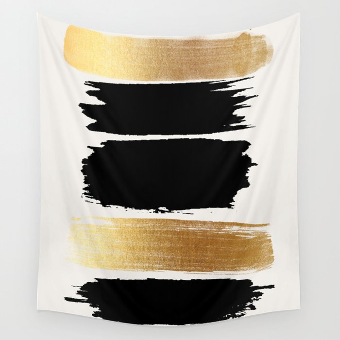 Brush Strokes (Black/Gold) Wall Tapestry Gallery Image 1
