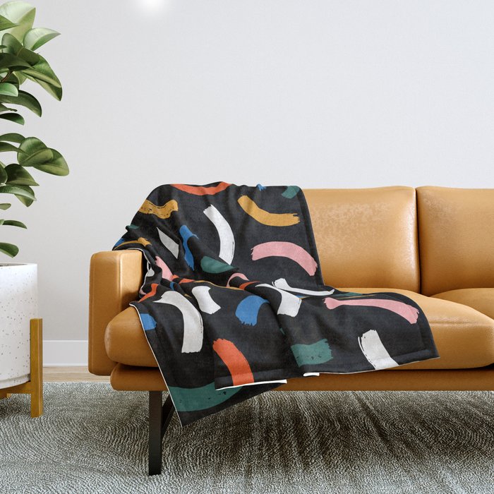 Colorful paint brush stroke line art pattern Throw Blanket Gallery Image 1