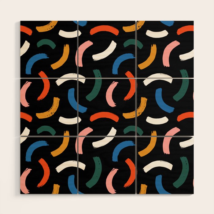 Colorful paint brush stroke line art pattern Wood Wall Art Gallery Image 1