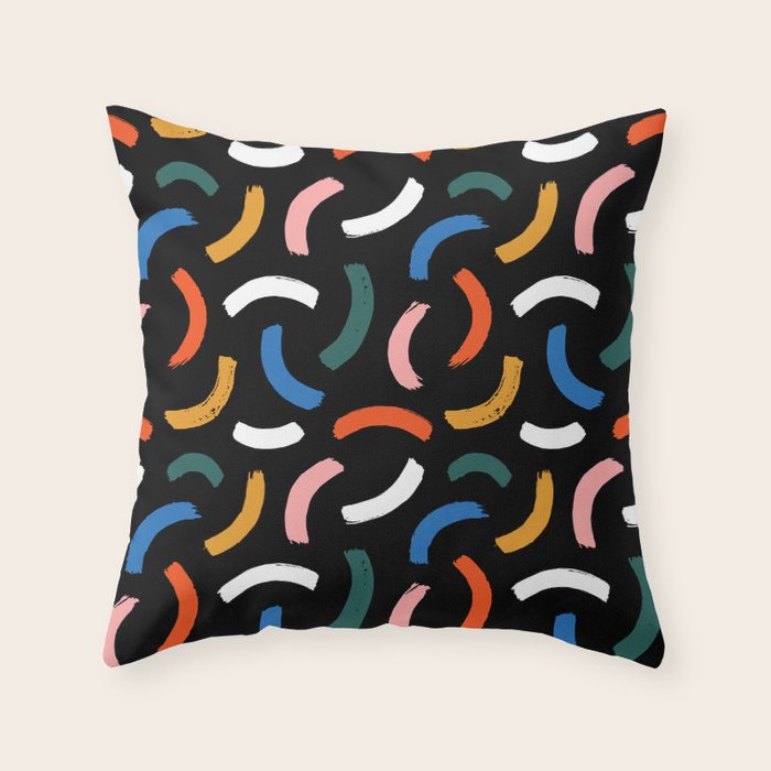 Colorful paint brush stroke line art pattern Throw Pillow Gallery Image 1