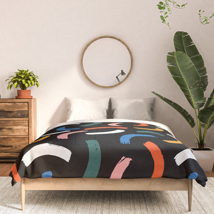 Colorful paint brush stroke line art pattern Comforter Gallery Image 3