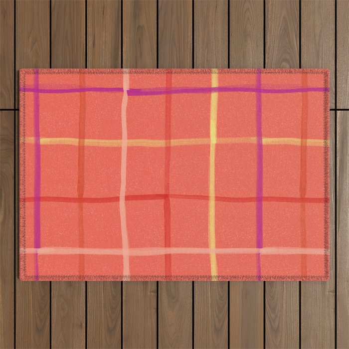 Abstract Tennis Net Pattern in Rosey Red Outdoor Rug Gallery Image 1