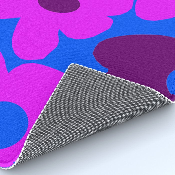 Large Pink and Purple Retro Flowers Blue Background #decor #society6 #buyart Rug Gallery Image 4