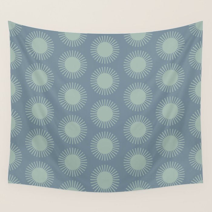 Boho Summer Sun Pattern V Neutral Blue Sage Green Wall Tapestry Gallery Image 4