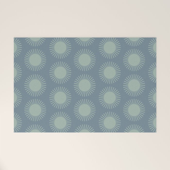 Boho Summer Sun Pattern V Neutral Blue Sage Green Welcome Mat Gallery Image 1