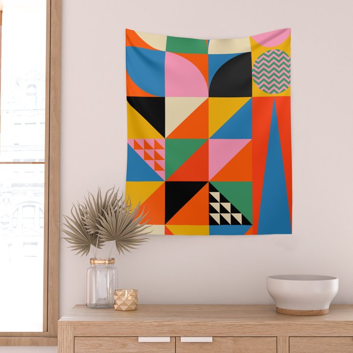 Geometric abstraction in colorful shapes   Wall Tapestry Gallery Image 2