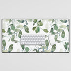 Festive, Watercolor, Leaves Print, White and Green Desk Mat Gallery Image 1