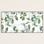 Festive, Watercolor, Leaves Print, White and Green Desk Mat Gallery Image 3