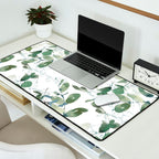 Festive, Watercolor, Leaves Print, White and Green Desk Mat Gallery Image 2