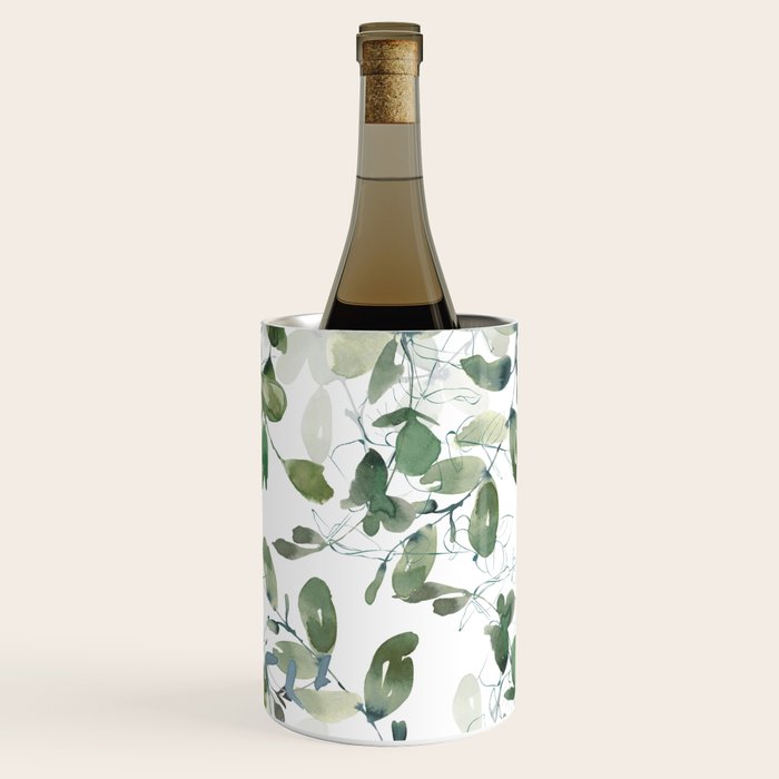 Festive, Watercolor, Leaves Print, White and Green Wine Chiller Gallery Image 3
