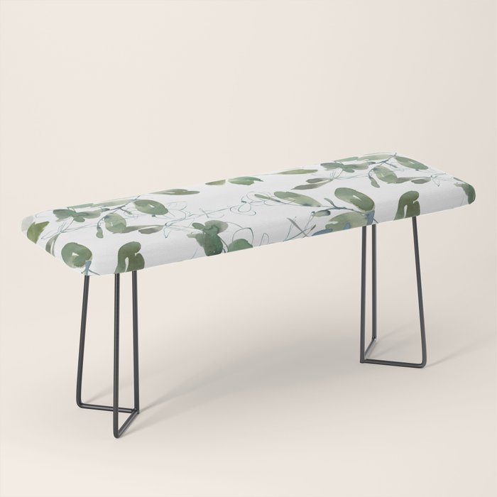 Festive, Watercolor, Leaves Print, White and Green Bench Gallery Image 1