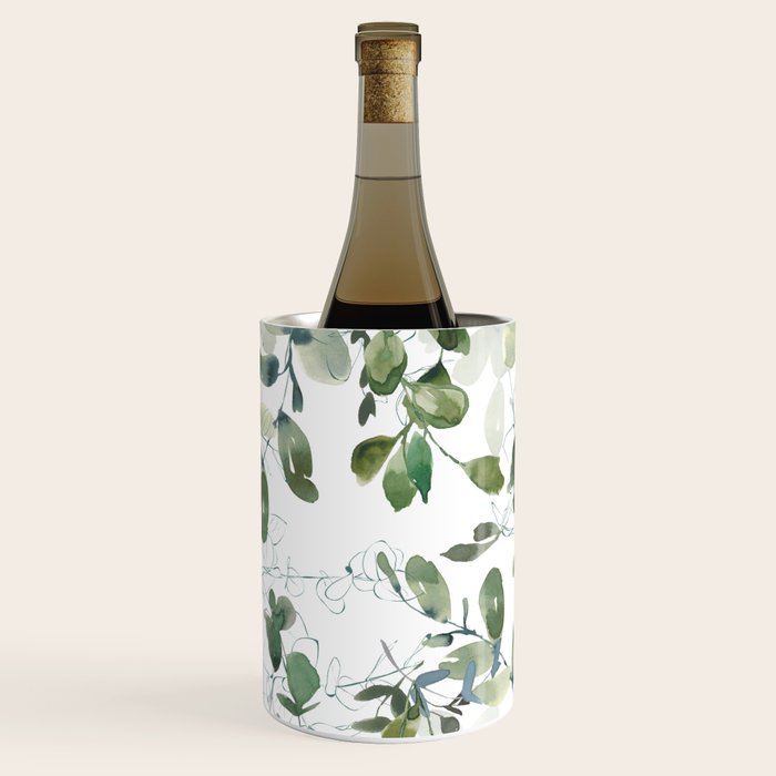 Festive, Watercolor, Leaves Print, White and Green Wine Chiller Gallery Image 1