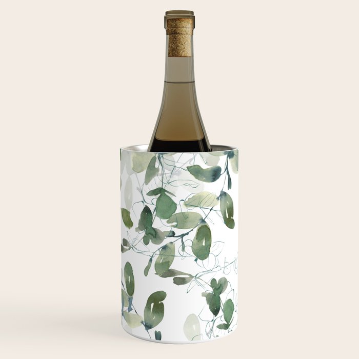 Festive, Watercolor, Leaves Print, White and Green Wine Chiller Gallery Image 2