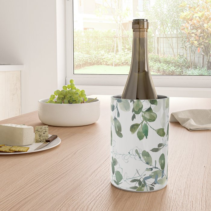Festive, Watercolor, Leaves Print, White and Green Wine Chiller Gallery Image 4