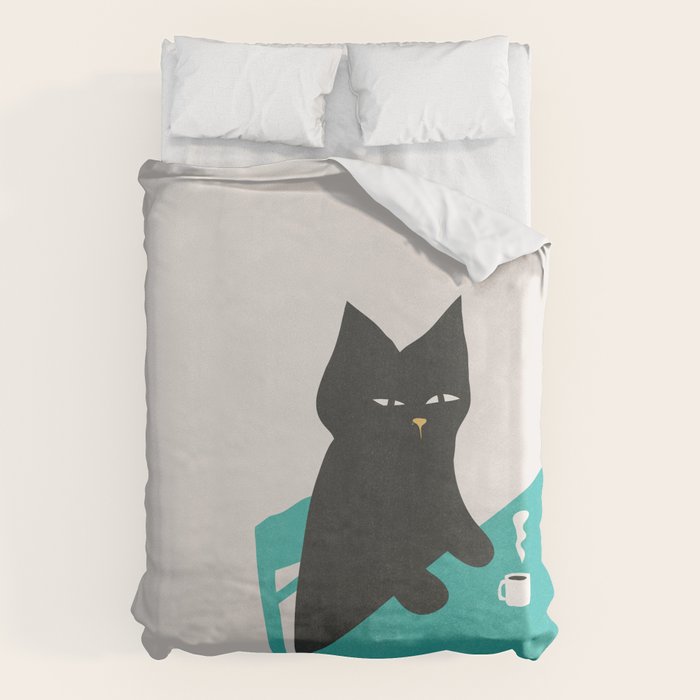 Cat drinking coffee Duvet Cover Gallery Image 6