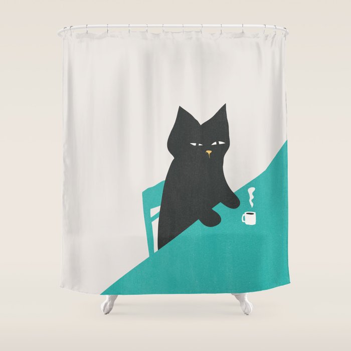 Cat drinking coffee Shower Curtain Gallery Image 1