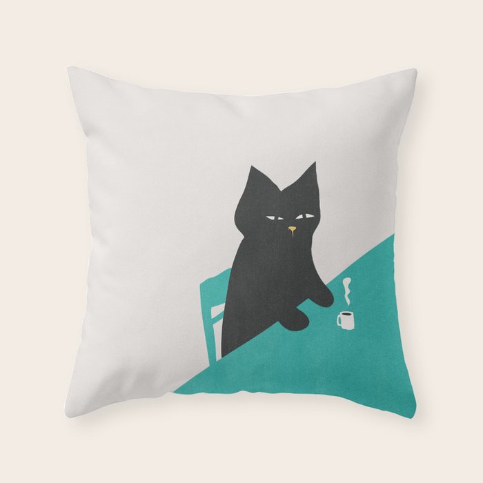 Cat drinking coffee Throw Pillow Gallery Image 6