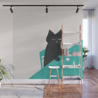 Cat drinking coffee Wall Mural Gallery Image 1