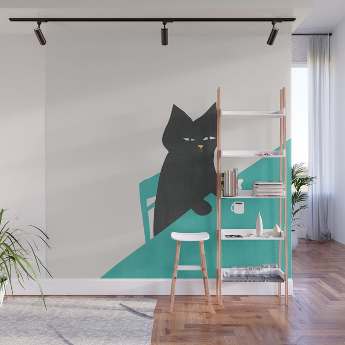 Cat drinking coffee Wall Mural Gallery Image 1