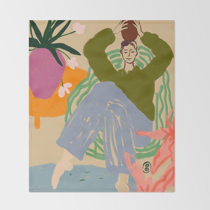 WOMAN WITH VESSEL Throw Blanket Gallery Image 2