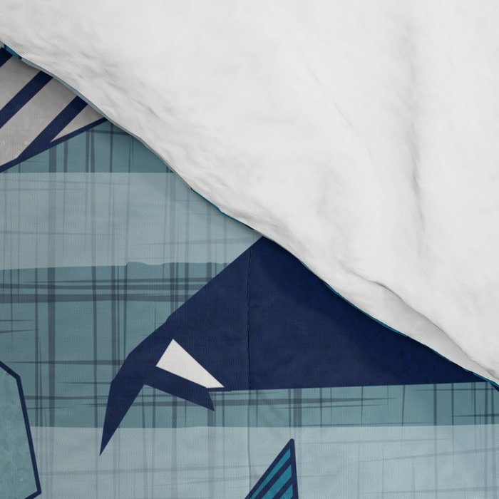 Origami Sea // linen texture and nautical stripes background teal white and taupe whales Comforter Gallery Image 4
