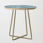 Origami Sea // linen texture and nautical stripes background teal white and taupe whales Side Table Gallery Image 1