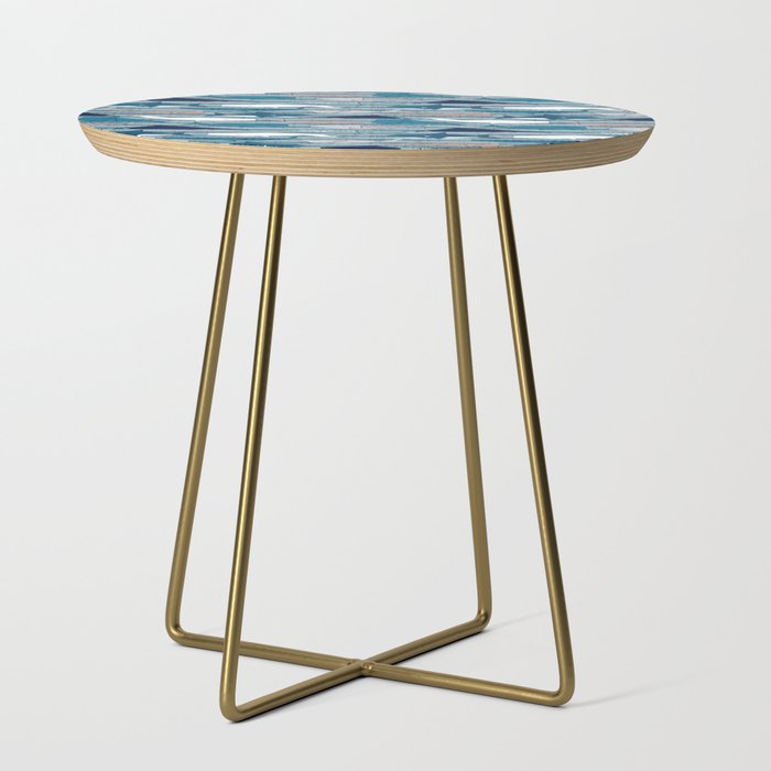 Origami Sea // linen texture and nautical stripes background teal white and taupe whales Side Table Gallery Image 1