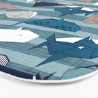 Origami Sea // linen texture and nautical stripes background teal white and taupe whales Bath Mat Gallery Image 3