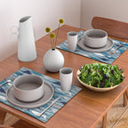 Origami Sea // linen texture and nautical stripes background teal white and taupe whales Placemat Gallery Image 2