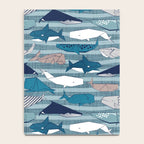Origami Sea // linen texture and nautical stripes background teal white and taupe whales Notebook Gallery Image 4