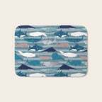 Origami Sea // linen texture and nautical stripes background teal white and taupe whales Bath Mat Gallery Image 1