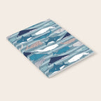 Origami Sea // linen texture and nautical stripes background teal white and taupe whales Notebook Gallery Image 2