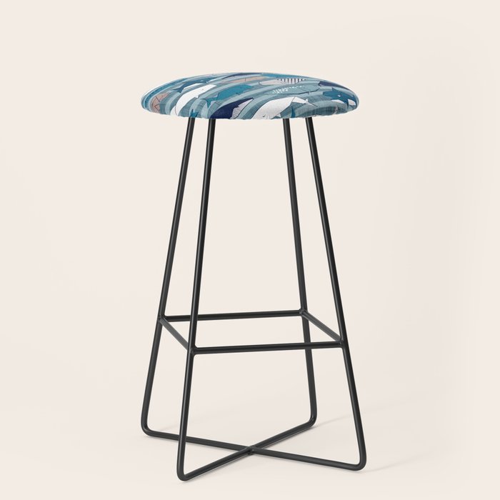 Origami Sea // linen texture and nautical stripes background teal white and taupe whales Stool Gallery Image 1