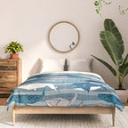 Origami Sea // linen texture and nautical stripes background teal white and taupe whales Comforter Gallery Image 3
