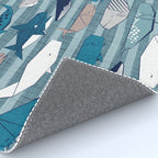 Origami Sea // linen texture and nautical stripes background teal white and taupe whales Rug Gallery Image 4