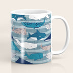 Origami Sea // linen texture and nautical stripes background teal white and taupe whales Coffee Mug Gallery Image 1