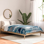 Origami Sea // linen texture and nautical stripes background teal white and taupe whales Comforter Gallery Image 2