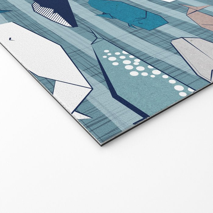 Origami Sea // linen texture and nautical stripes background teal white and taupe whales Welcome Mat Gallery Image 2