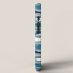 Origami Sea // linen texture and nautical stripes background teal white and taupe whales iPhone Case Gallery Image 2