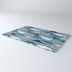 Origami Sea // linen texture and nautical stripes background teal white and taupe whales Rug Gallery Image 3