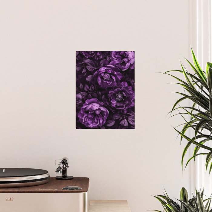 Midnight Garden Baroque Blooms Plum Blue Poster Gallery Image 2
