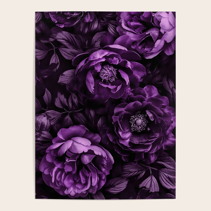 Midnight Garden Baroque Blooms Plum Blue Poster Gallery Image 4