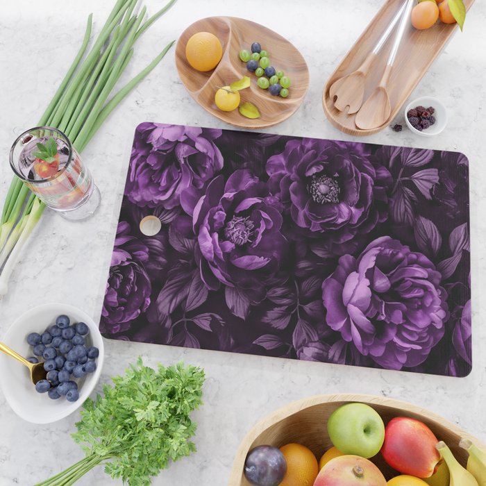 Midnight Garden Baroque Blooms Plum Blue Cutting Board Gallery Image 2