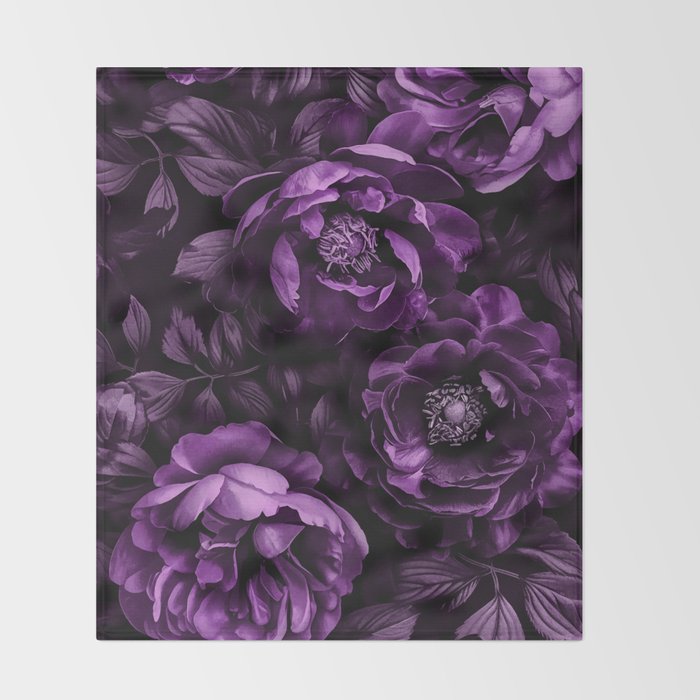 Midnight Garden Baroque Blooms Plum Blue Throw Blanket Gallery Image 2