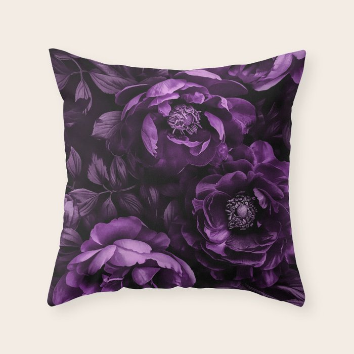 Midnight Garden Baroque Blooms Plum Blue Throw Pillow Gallery Image 6